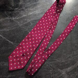 Brooks Brothers Wine Red Repp Silk With Geometric White And Black Squares 58 x 4